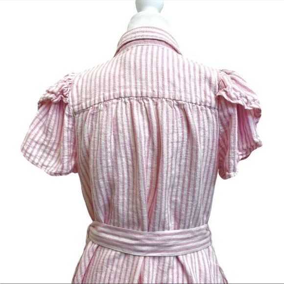 Alexis x Target Linen Blend Pink White Stripe Belted Button Mini Dress - Picture 7 of 12